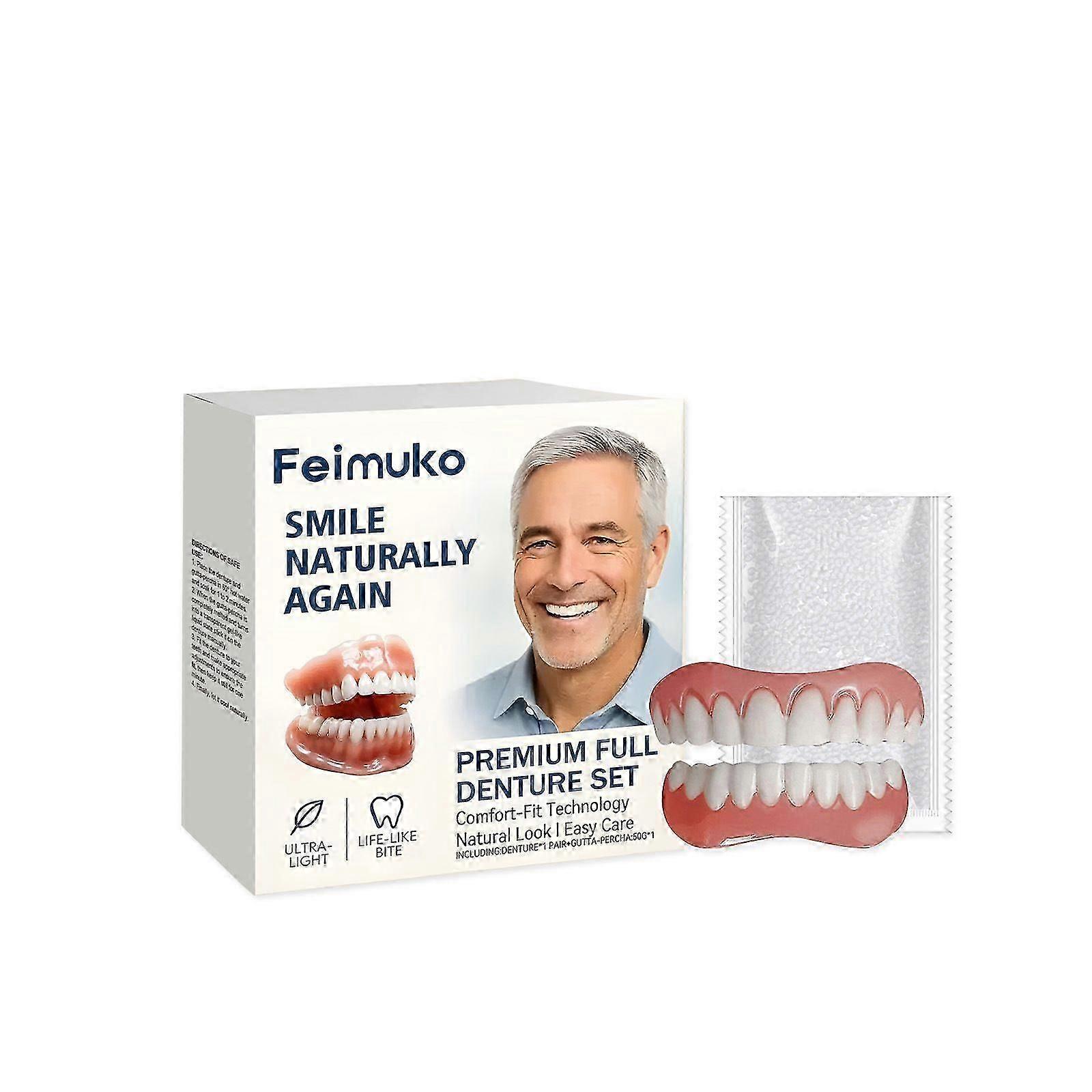 Full Denture Set, Silicone Dentures Set, Comfortable and Realistic False Teeth, Soft and Comfortable, Create Your Perfect Smile at Home