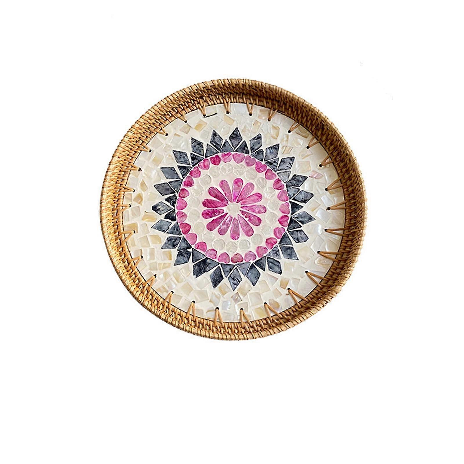 Woven Fruit Basket Handwoven Storage Tray for Kitchen Counter and Rustic Dining Table Decor