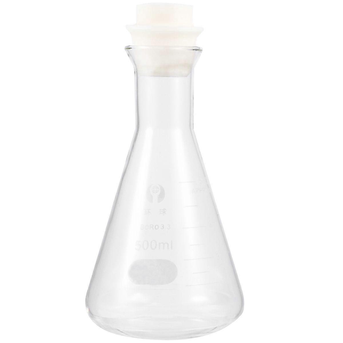 1PC Glass Flask Conical Flask with Cork for Laboratory Students Experiment Chemistry (Wide Mouth, 500ml)