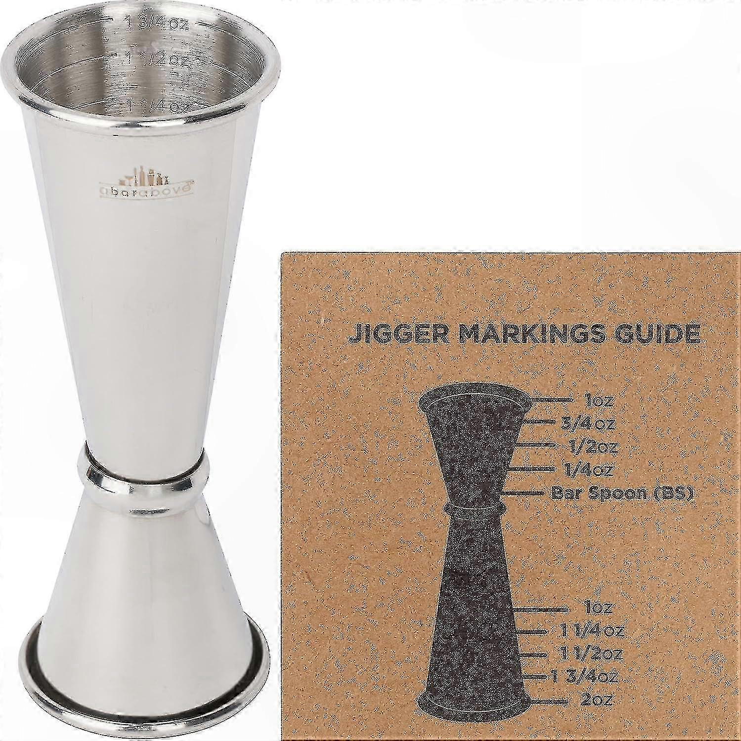 Professional Heavy Double Jigger with 8 Measurements - Rolled Lip for Bartending and Cocktail Mixing