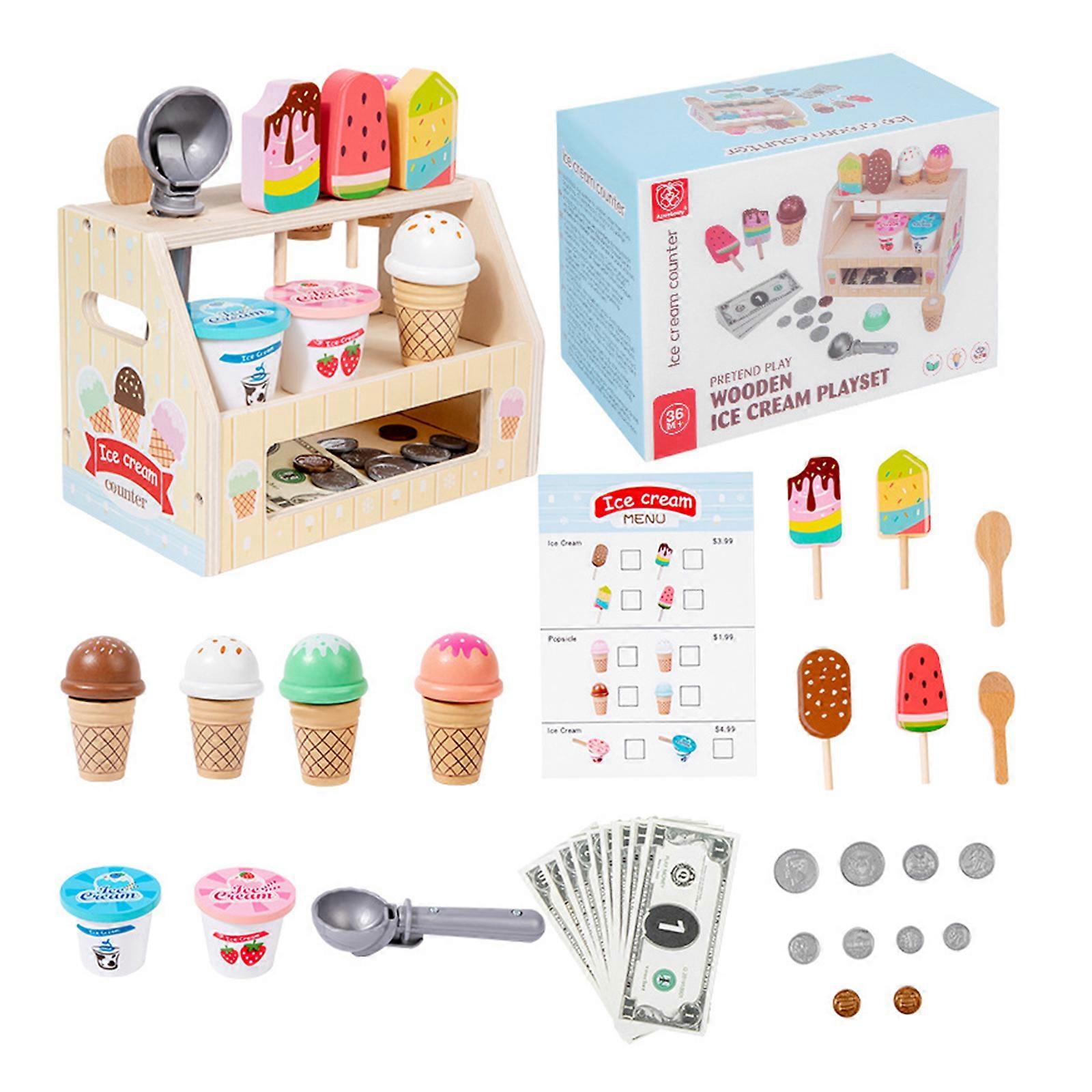 Interactive Pretend Play Ice Cream Counter For Kids Learning Through Role Play Activities  Wooden