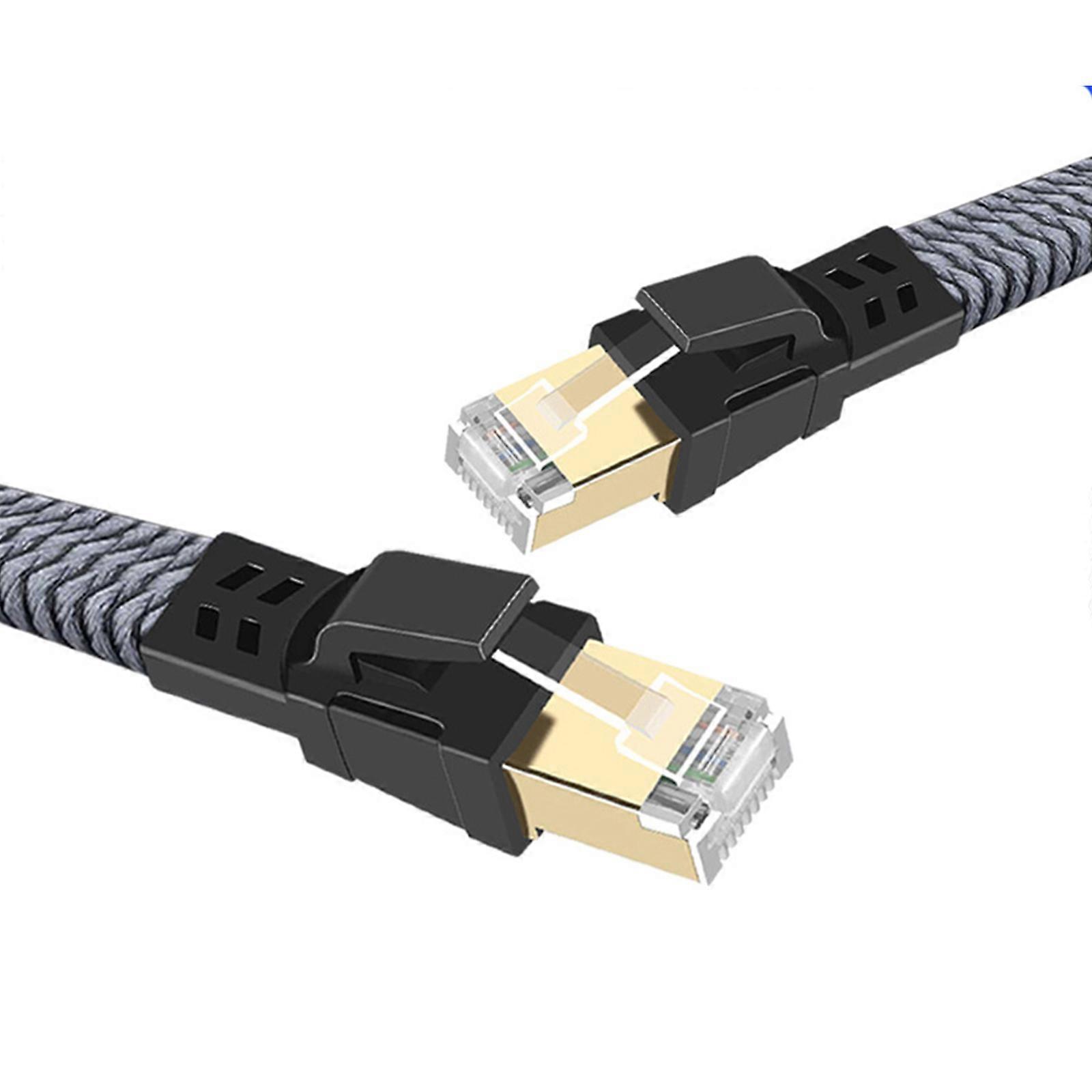 Fast Speed CAT8 Ethernet Cable 40Gbps 2000MHz Flat Design with Silver Braided Shield for Stable Gaming and Streaming Multicolor