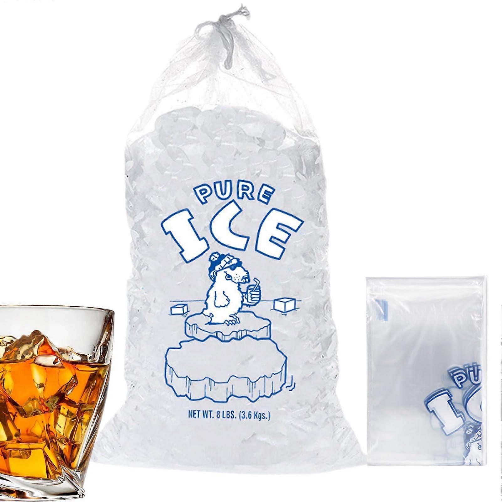 Ice Bags with Drawstring, 10 Heavy Duty Reusable Cube Bags for Freezer Storage, Compatible with Ice Machines, 8 lbs Capacity