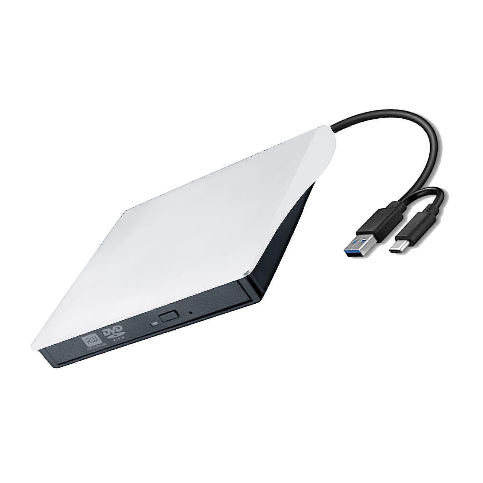 Optical Drive with USB3.0 and Type C, External DVD Writer DVD Player for Desktop,Window XP/7/8/10  White