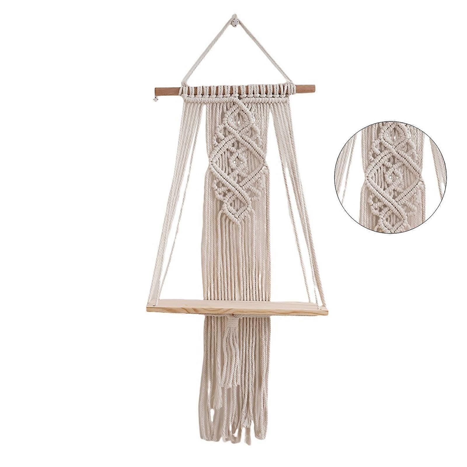 Cotton and Wood Hanging Shelf Practical Storage Rack Bohemian Swing Rope Floating Shelf Small Item Display Stand Multicolor