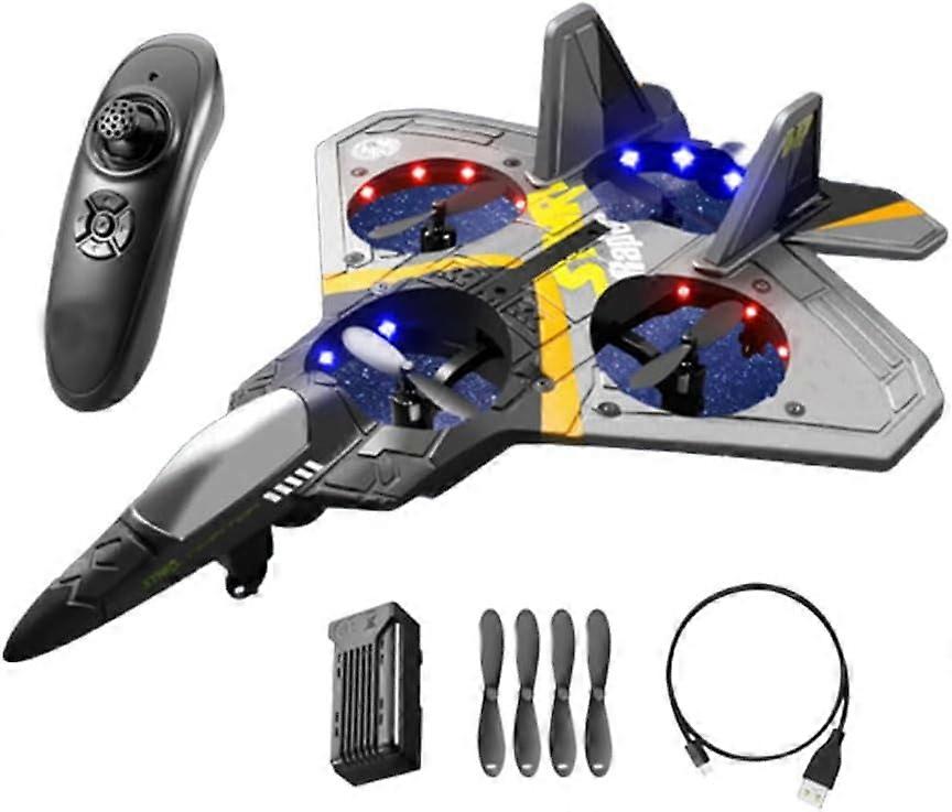 V17 Jet Fighter Stunt RC Airplane, 2.4GHz Remote Control Model with 360° Spin & Lights, Compatible with Gray - Toy for Kids Adults