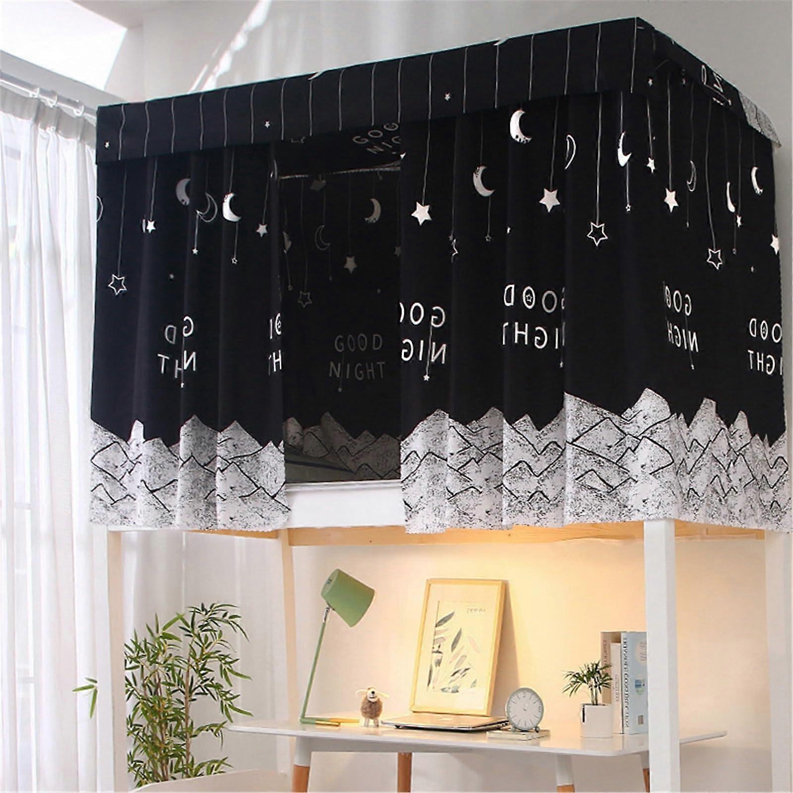 Dorm Bunk Bed Privacy Curtain for Students with Full Coverage, Breathable Fabric, Mosquito Protection, Moon Design 1.35M