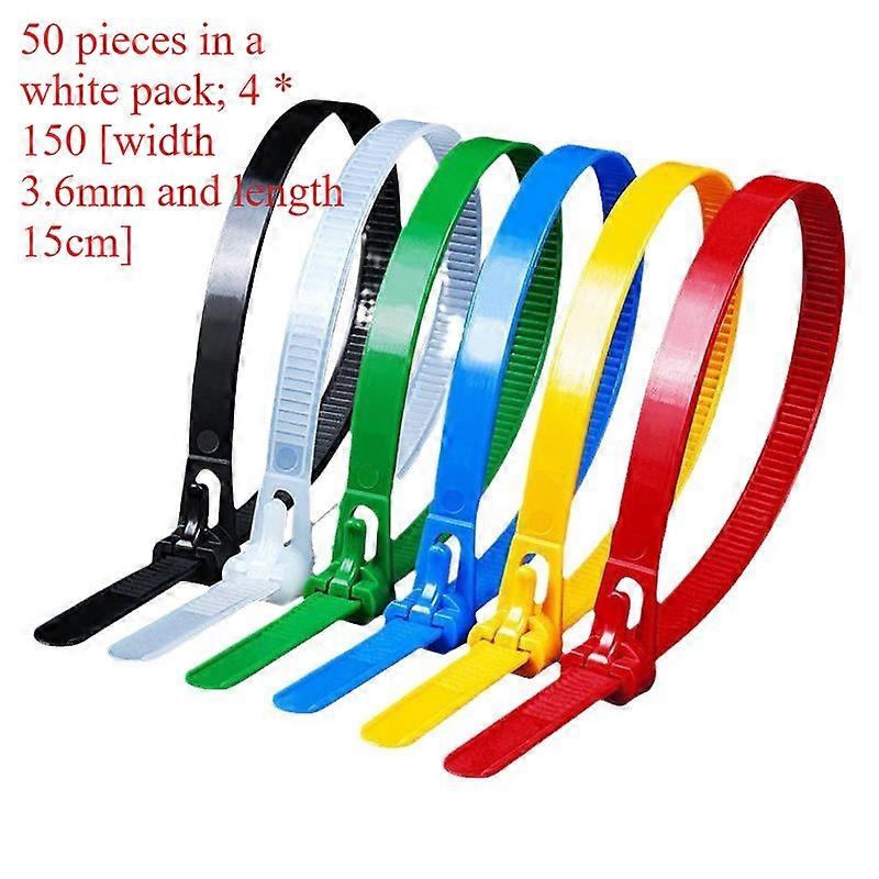 50pcs Reusable Cable Zip Ties Plastic Releasable Nylon Fixed Binding Color Black And White Disassembly Reuse May Loose Slipknot