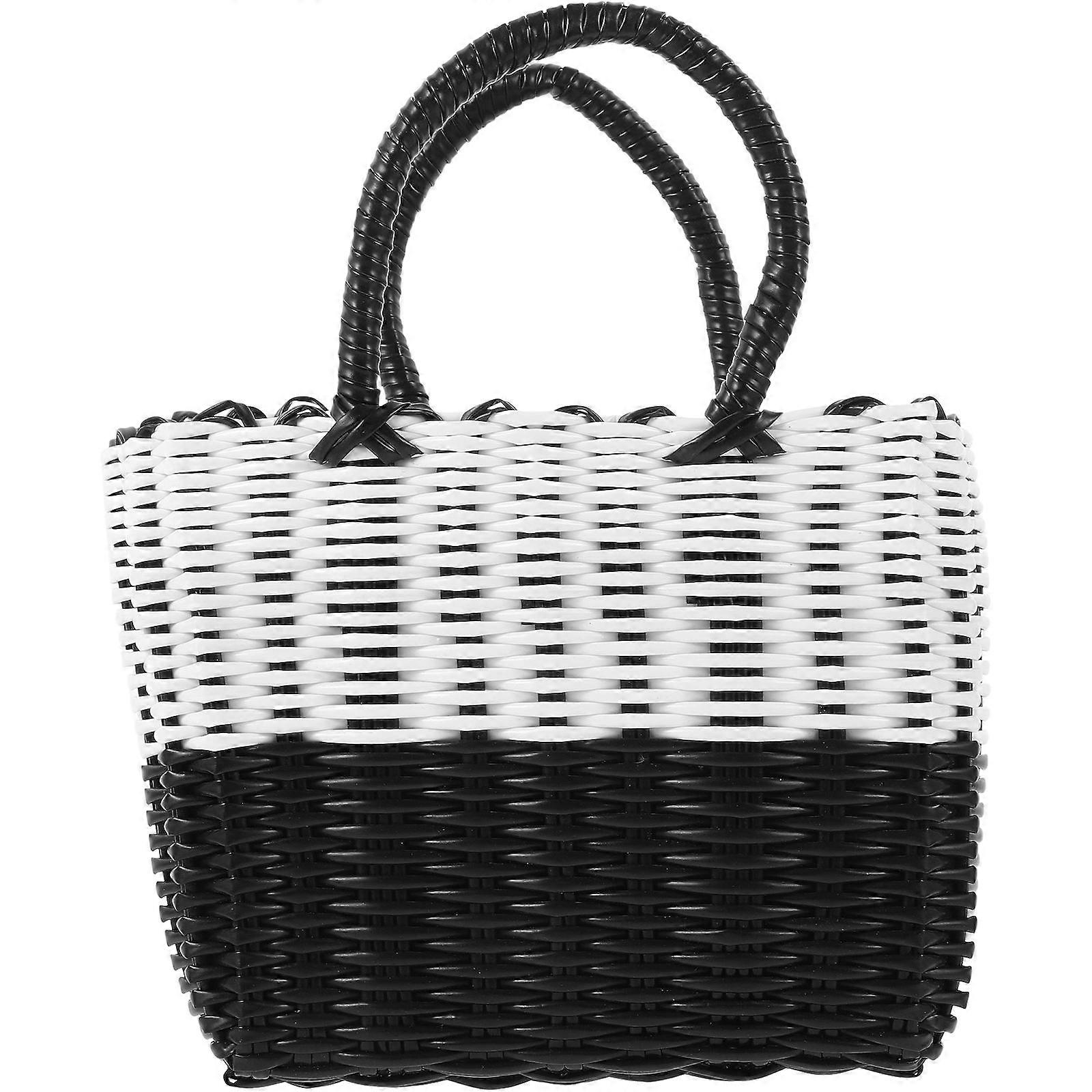 Assorted Color Plastic Woven Basket for Storage Handheld Picnic Multi-Function