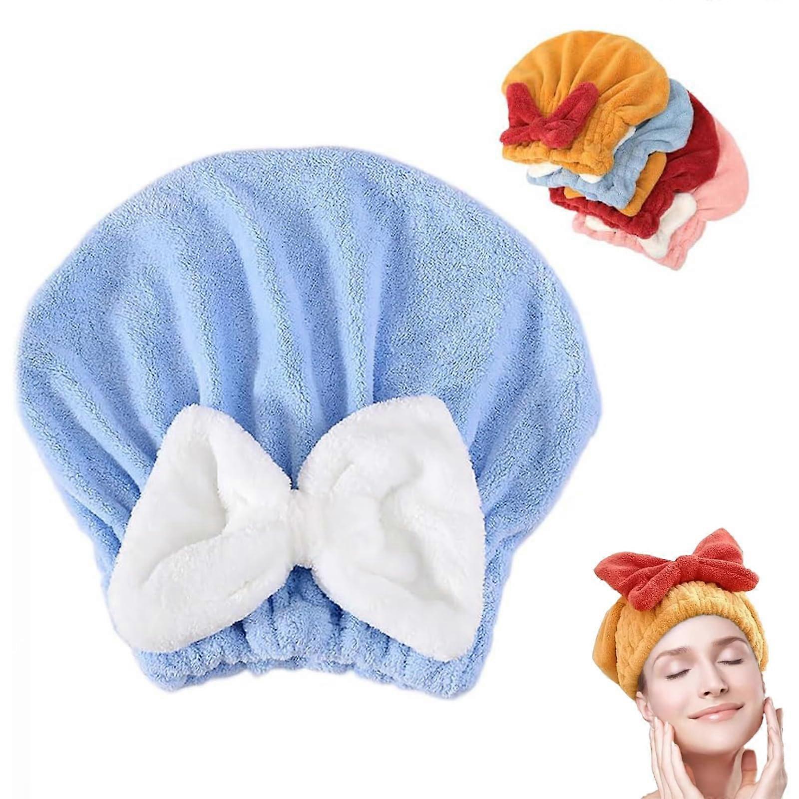 Hair Towel Wrap with Bow Tie, QuickDry Microfiber Turban Cap for Wet Hair, Soft Blue