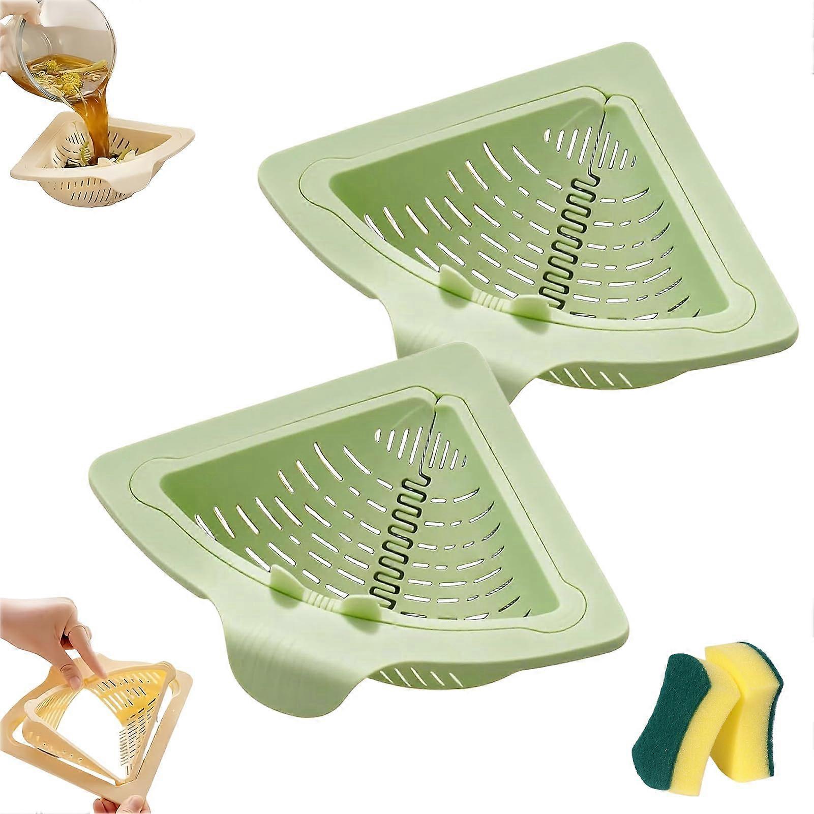Magnetic Corner Sink Strainer Basket with TwistOpen Bottom, Collapsible Punch Design, 2PCS Green