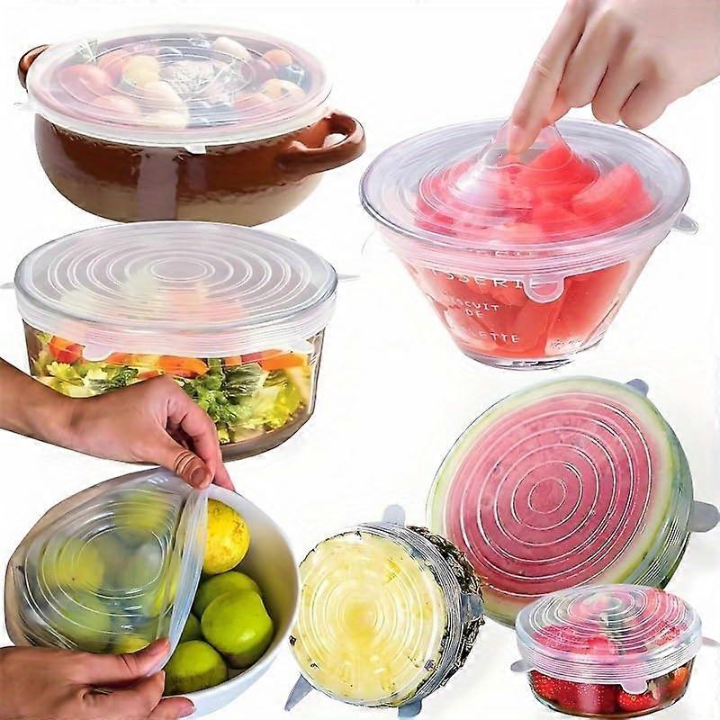6Pack Silicone Stretch Lids for Food Storage, Airtight Reusable Bowl Covers for Containers and Jars