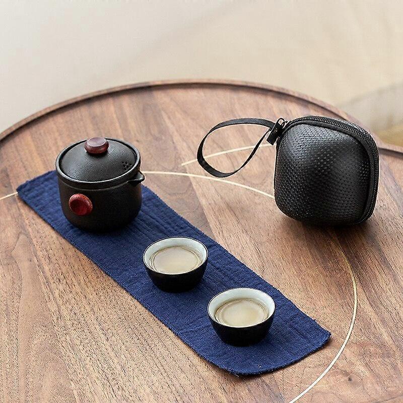 Black Ceramic Quick Tea Set One Pot Two Cups Kung Fu Tea Set Portable Ceramic Tea Set
