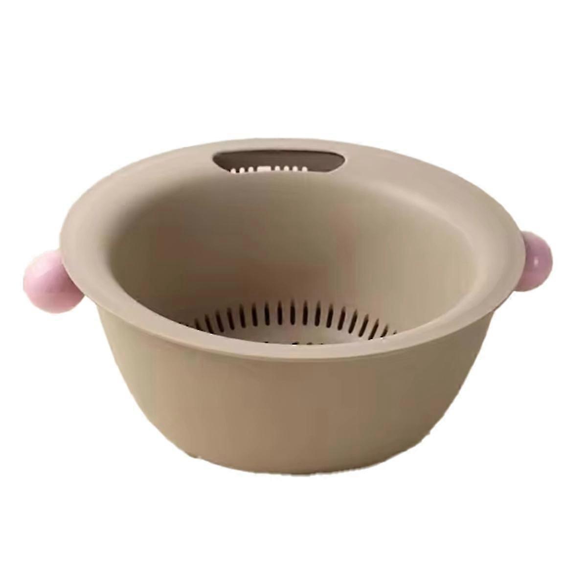 Multifunctional Double Layer Vegetable and Fruit Washing Basket,Cute Round Solid Color Design,Thickened for Durability B