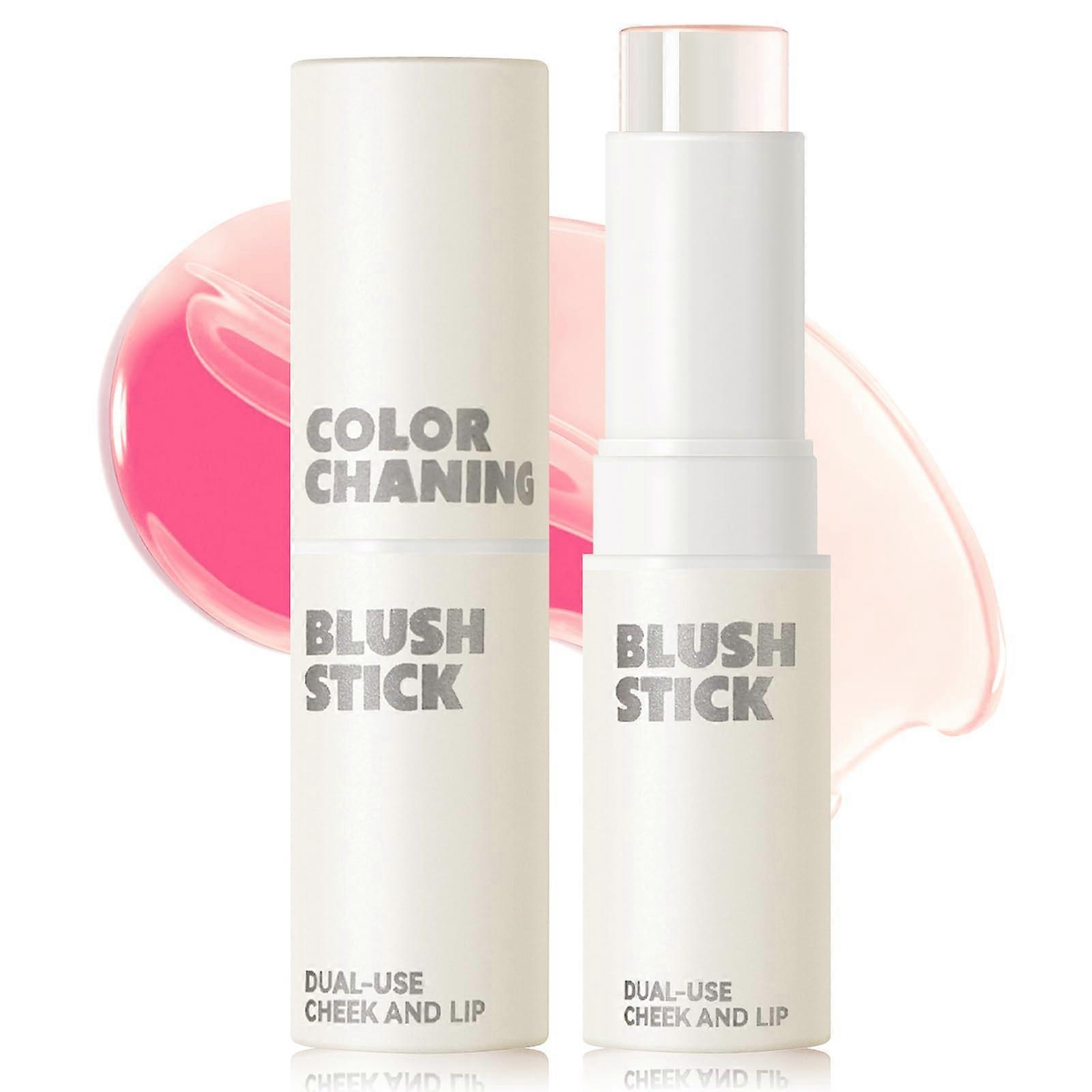Color Changing Cream Blush Stick with pH Adapting Waterproof Formula for Cheeks and Lips