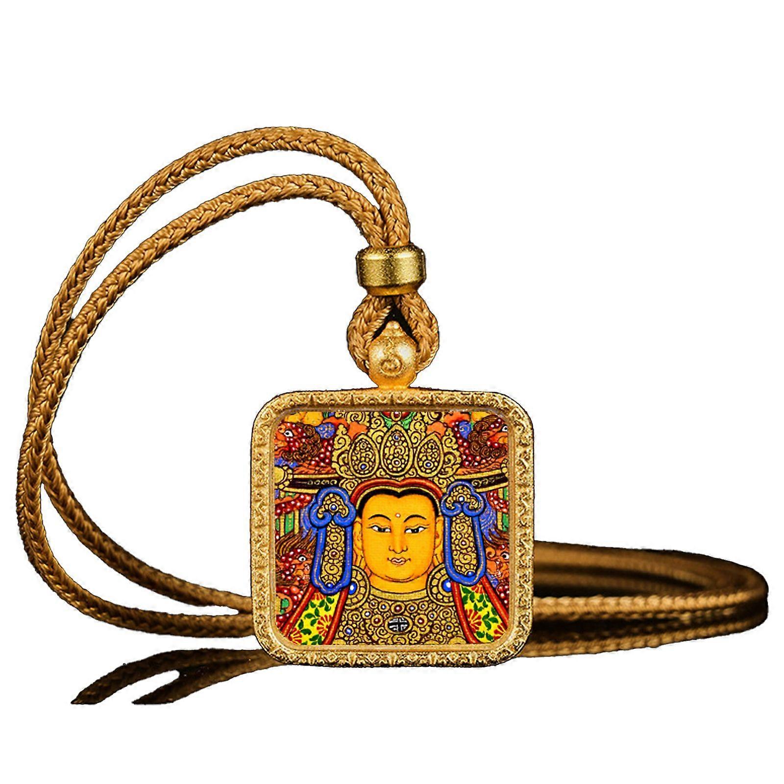 Traditional Buddhist Deity Pendant with Decorative Cord