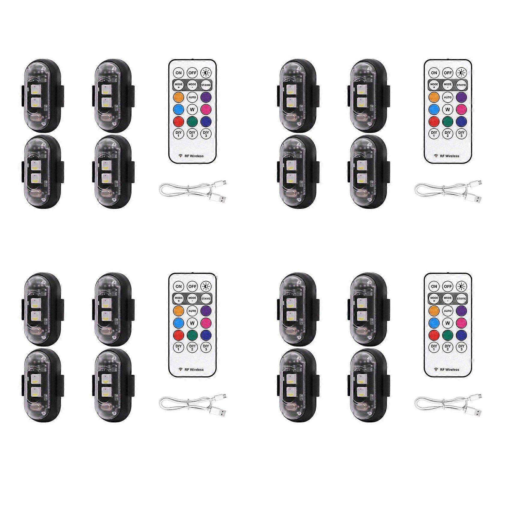 16PCS Wireless LED Strobe Lights with Remote Control, 8 Colors USB Charing Waterproof Emergency Warning Lights