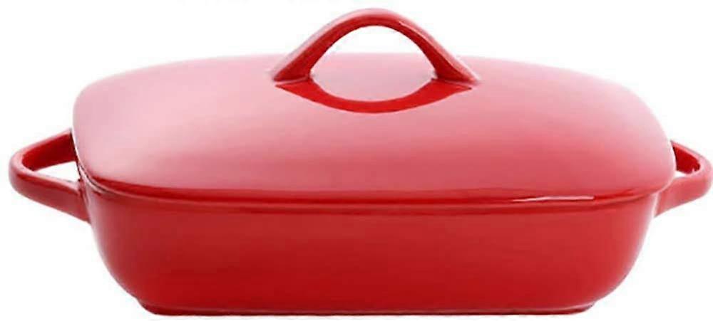Ceramic Baking Dish with Dual Handles, Oven Safe Rectangular Lasagna Pan, Stackable Red Earthenware