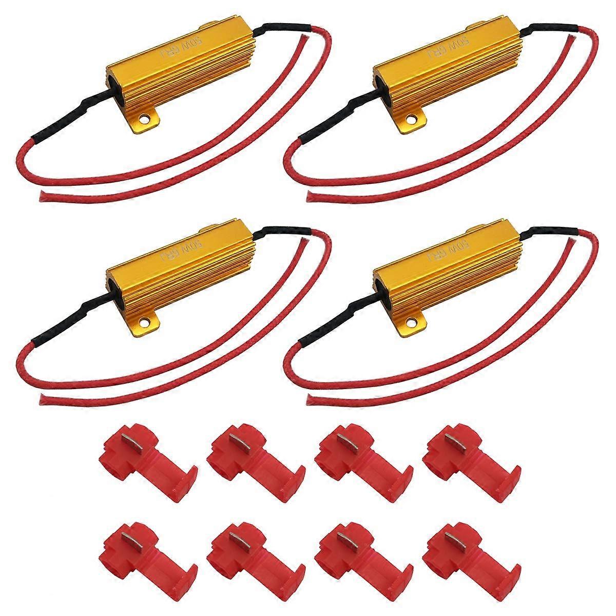 4pcs 50W 6 Ohm LED Load Resistors Prevent Hyper Flash for 12V Turn Signals with Wire Clips