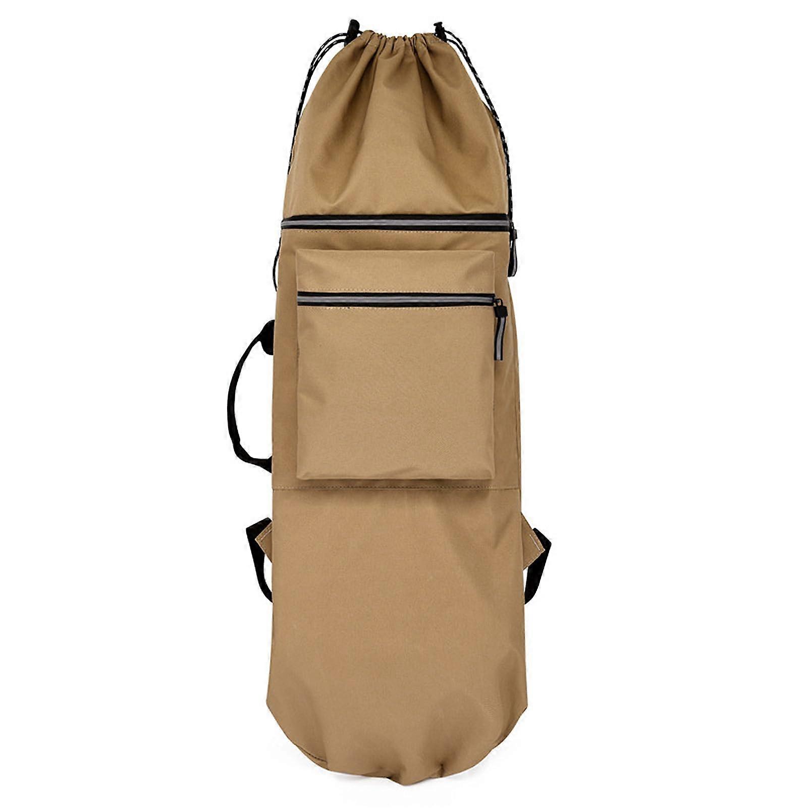 Waterproof Skateboard Backpack with Reflective Strips, MultiPocket Storage, Adjustable Straps, Khaki