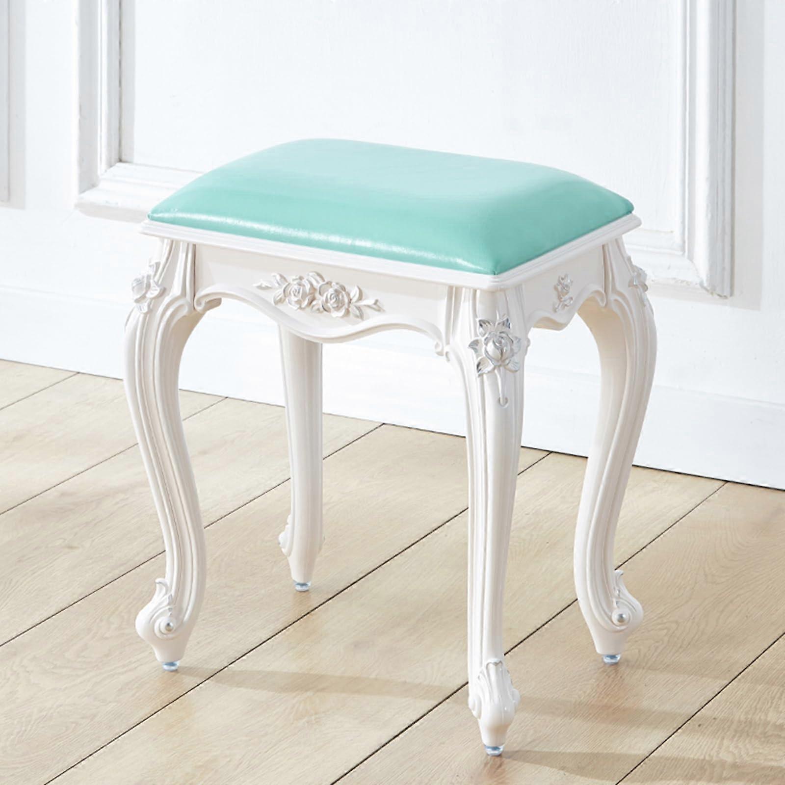 Modern PU Leather Vanity Stool with Density Cushion, Elegant Bedroom Makeup Chair, Silver