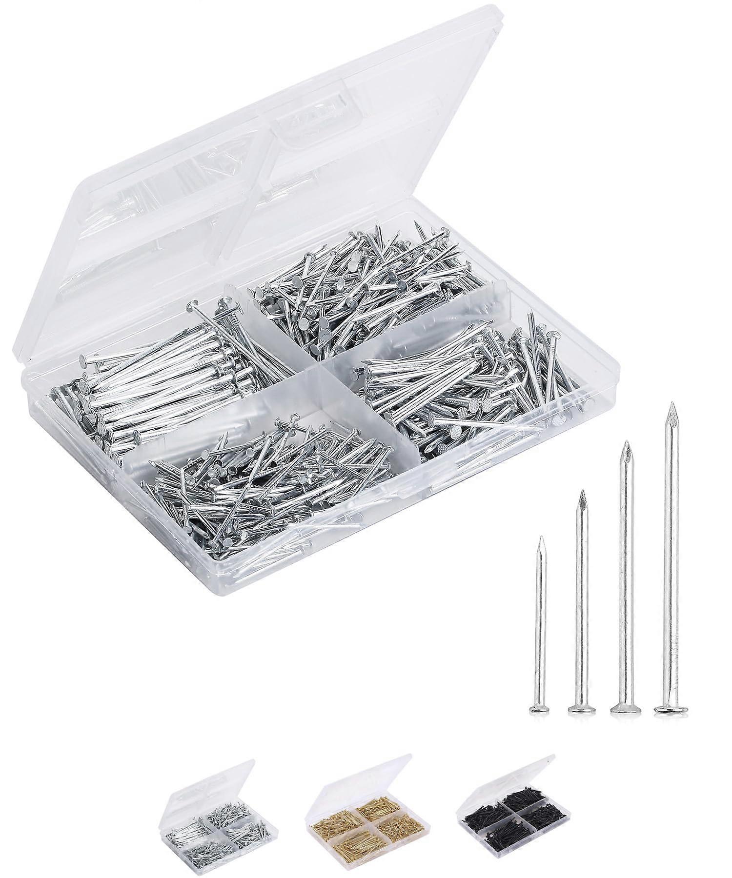 Nail Assortment Kit 600pcs Sturdy Sharp Galvanized Nails with Storage Box for Hanging Pictures