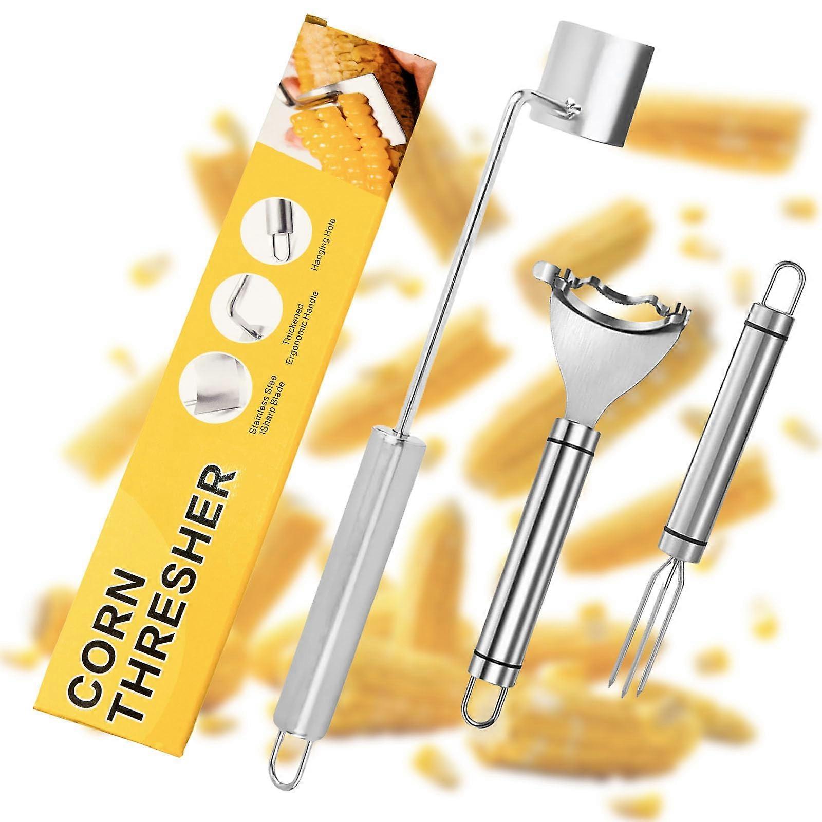 Stainless Steel Corn Peeler and Stripper Set, 3pcs Quick Kernel Removal Kitchen Tool with Comfort Grip