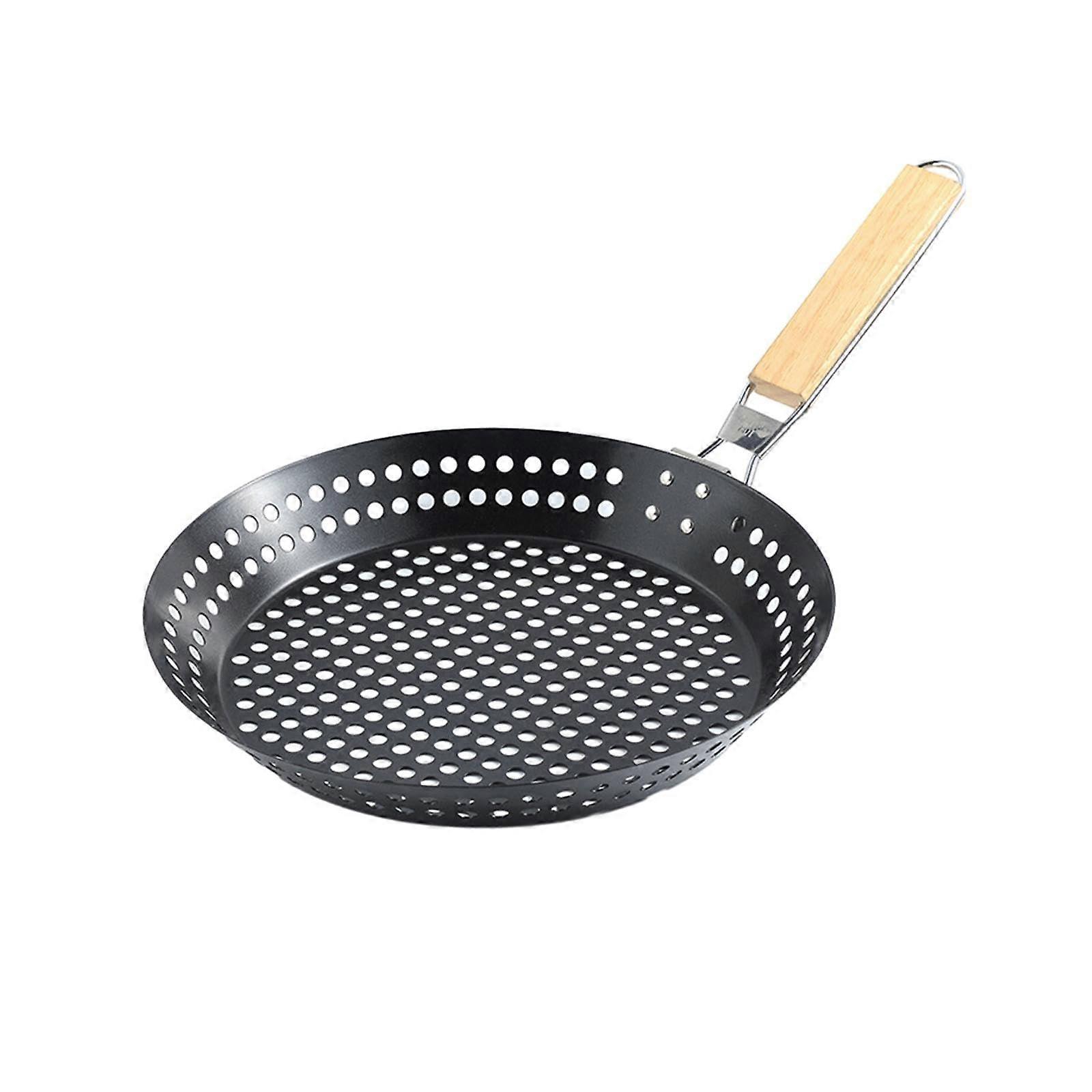 Grill Pan Nonstick Round BBQ Griddle with Folding Handle for Outdoor Camping Cooking