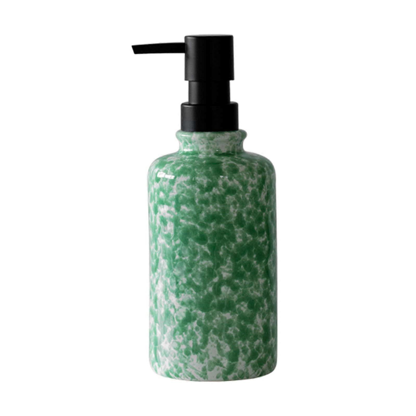 Ceramic Soap Dispenser 360ml Green Marble Pattern Refillable Lotion Pump for Bathroom Vanity Countertop