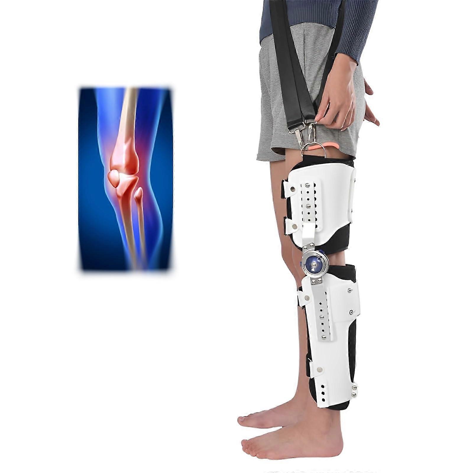 Knee Brace Left Side Full Leg Hinged with Side Stabilizers and Adjustable Hip Abduction Support
