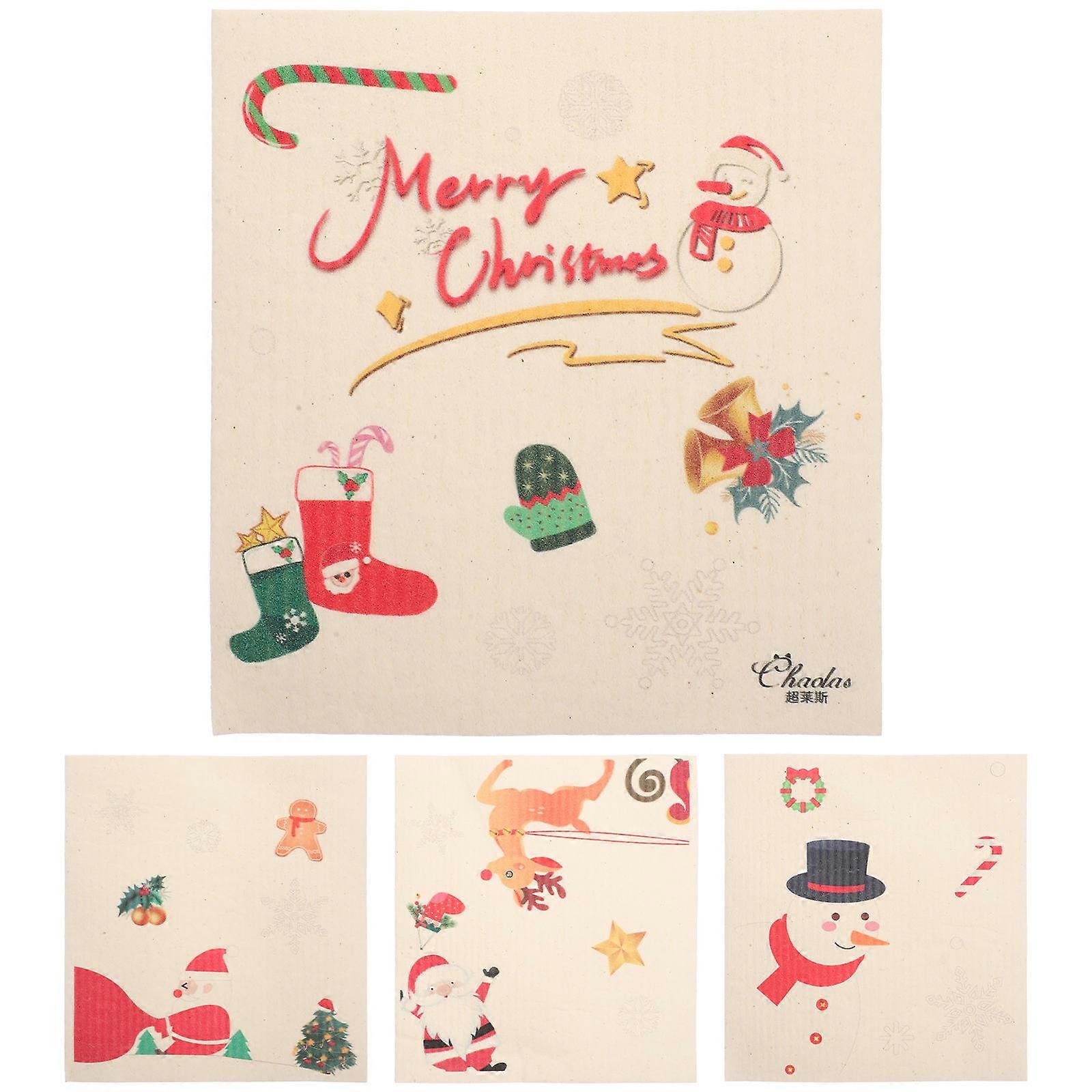 Dish Cloth Christmas Themed for Kitchen Use 4Pcs