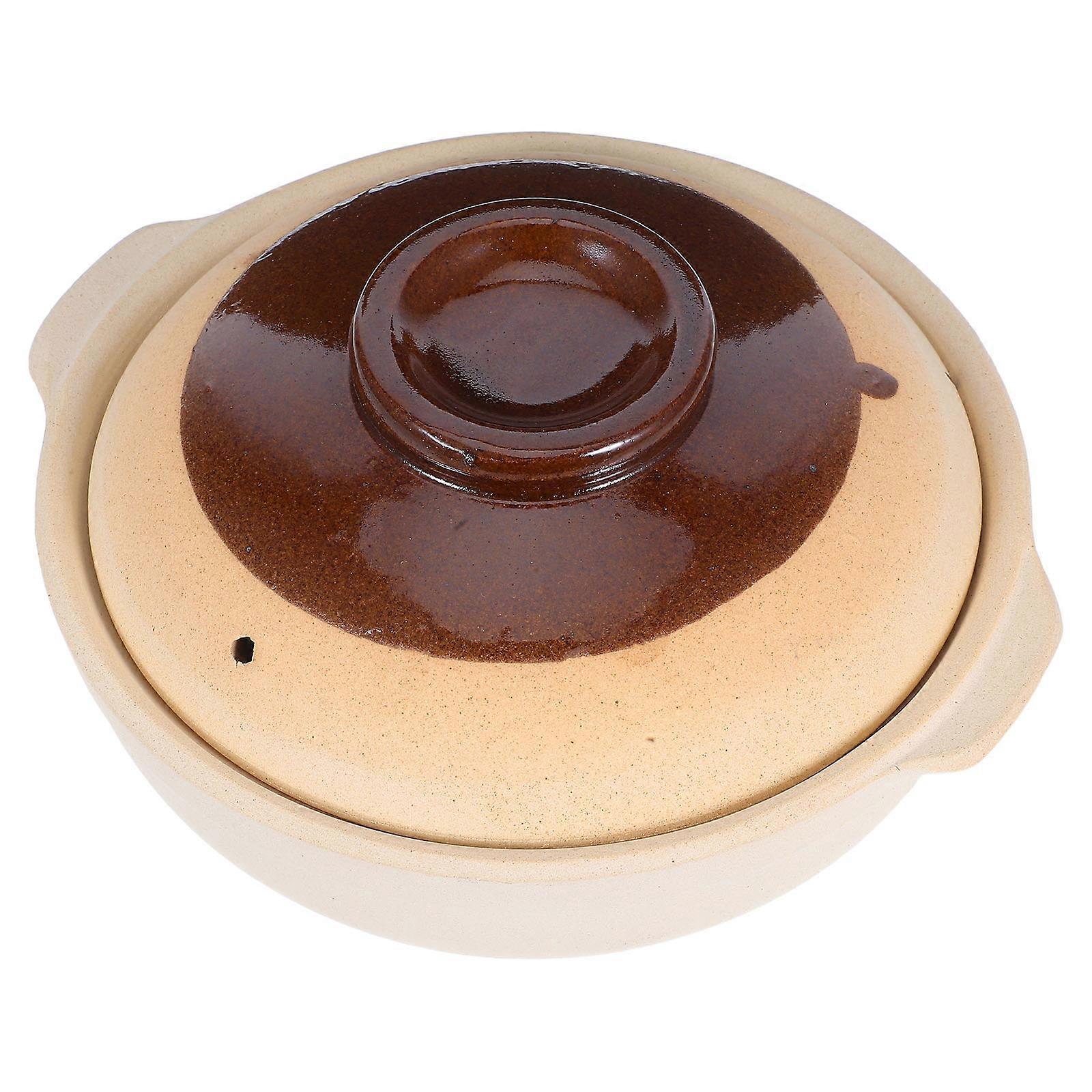 Brown Clay Pot Traditional Cooking Pot with Handle for Kitchen
