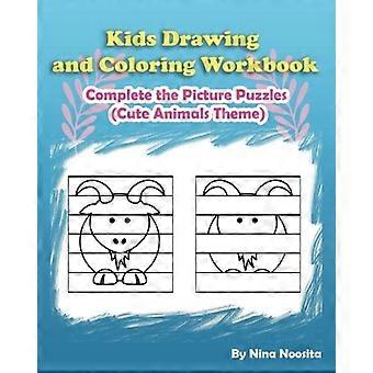 Kids Drawing and Coloring Workbook: Complete the Picture Puzzles (Cute Animals Theme)