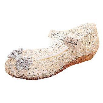 Mädchen-Sandalen mit geschlossener Zehenpartie, nicht weicher Sohle, Glitzerschleife, Klettverschluss, Prinzessinnen-Jelly-Schuhe, stylische Strandsandalen für Kinder, Gelb, 6-7 Jahre