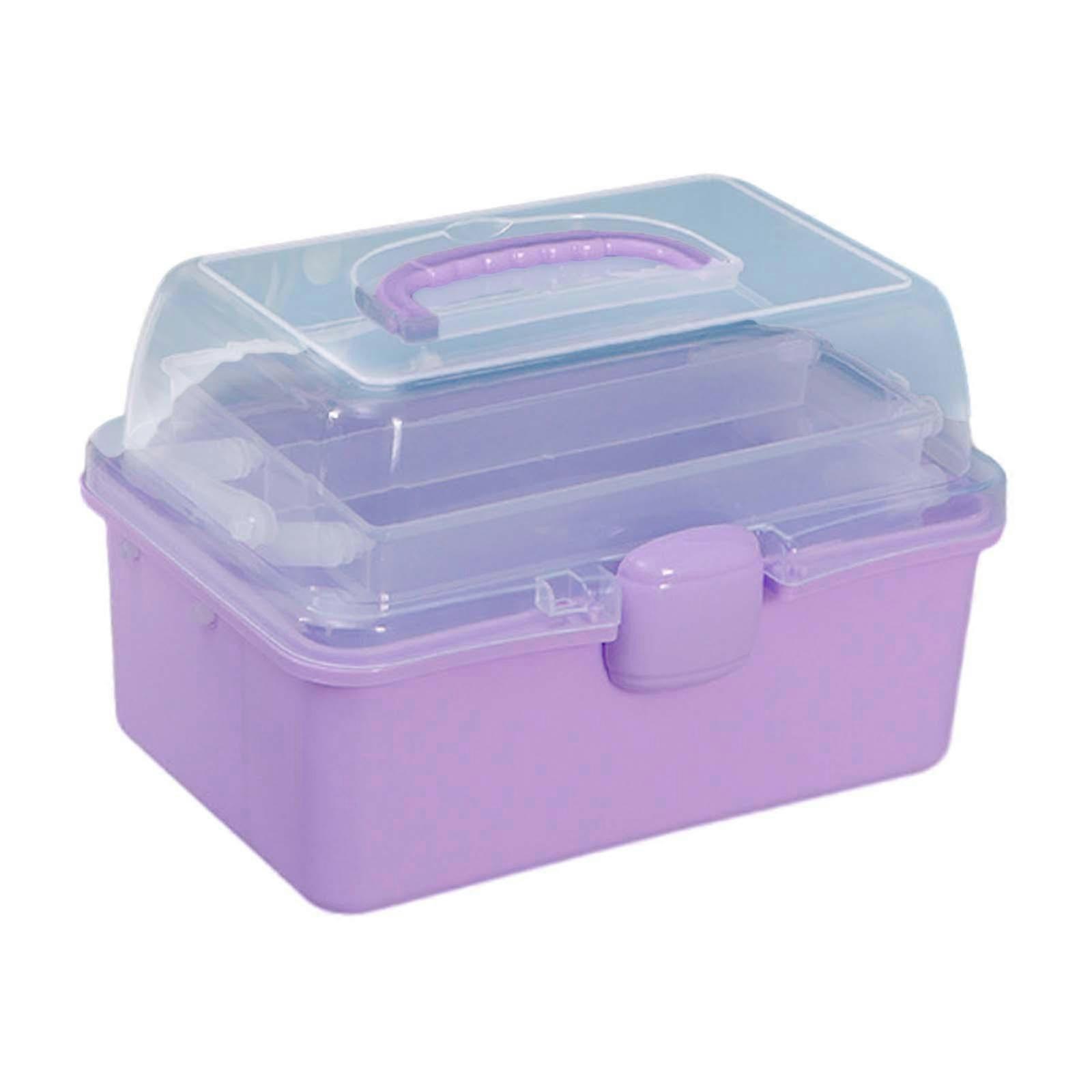 Clear Storage Boxes 3 Layer Compartments Durable Multiuse Organiser Storage Case Violet