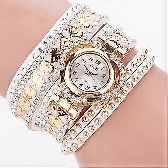 Bracelet Watch, Elegant Diamond Studded Women's Bracelet, Alloy Green Chakra Stone Loop Bracelet Watch for Daily Wear Gift, White