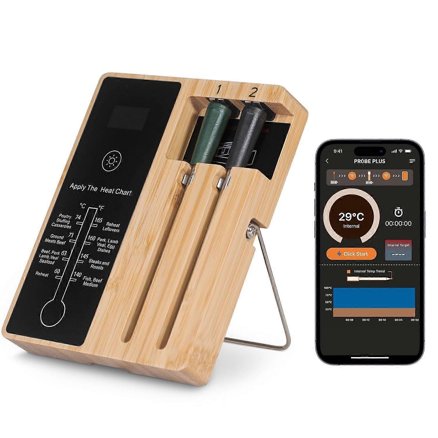 2-Probe Smart Meat Thermometer: 500FT Bluetooth Range, Instant Read wit