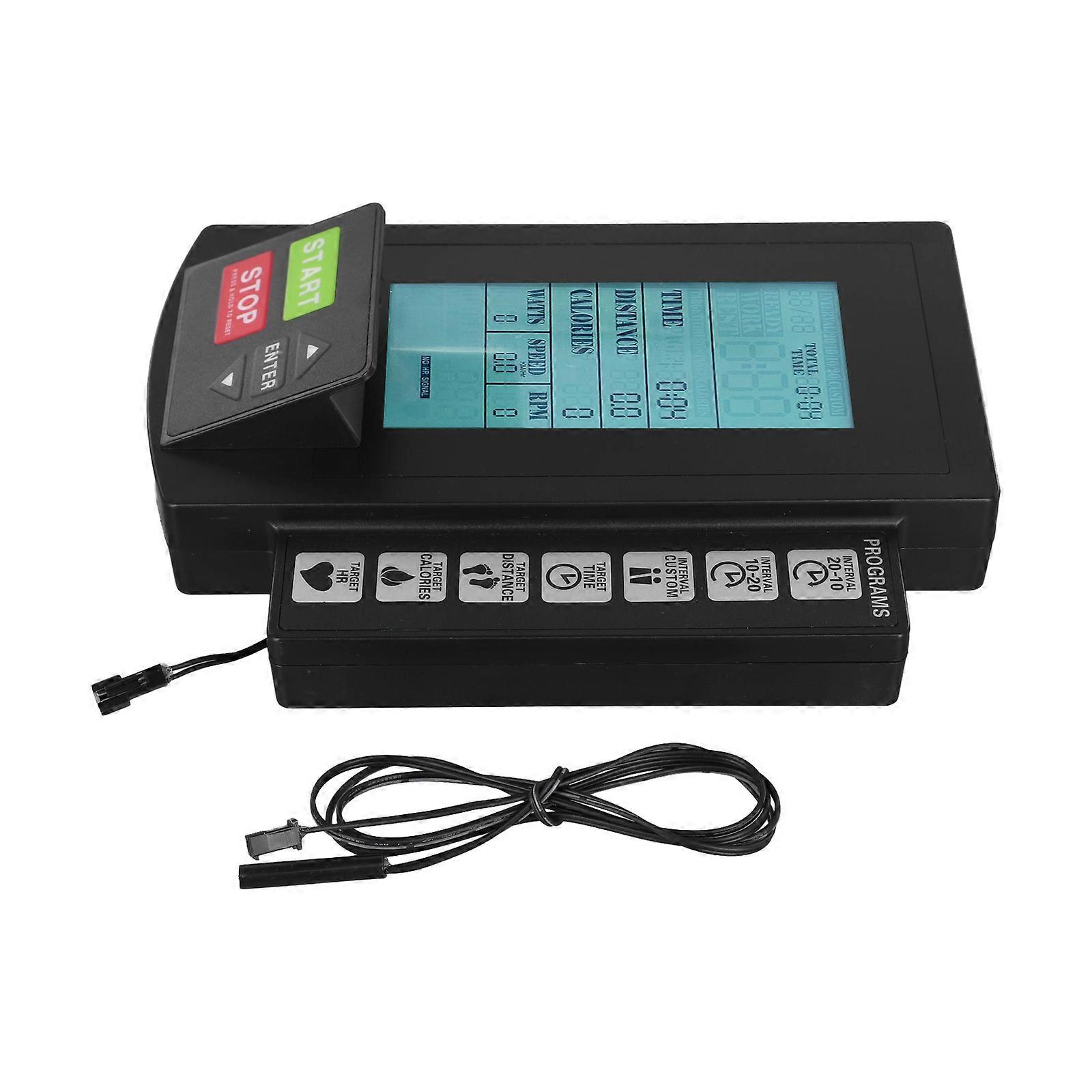 Hometrainer met windweerstandsmeter en display.