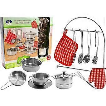 Ensemble de casseroles de cuisine pour enfants - casseroles en acier inoxydable et ustensiles de cuisine - 23 pièces