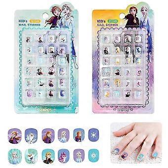 Kids Press On Nails with Cute Cartoon Princess Design, 48pcs Acrylic Fake Nails for Girls 3D Art
