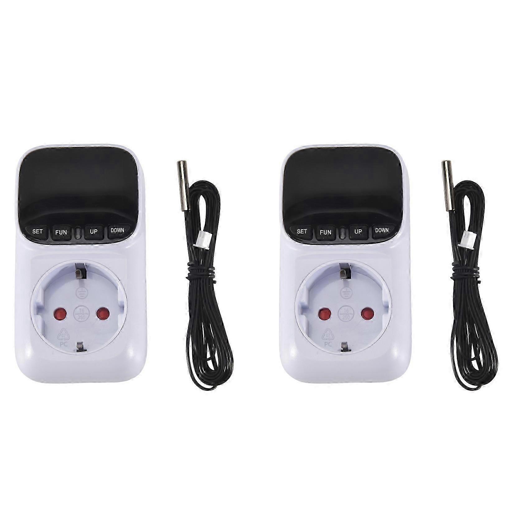 2X Digital Temperature Controller Socket Outlet Thermostat with Time Sensor Probe Heating Cooling Switch 16A EU Plug