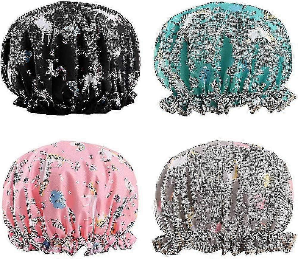 2026 4-pack Waterproof Polyester Unicorn Shower Caps