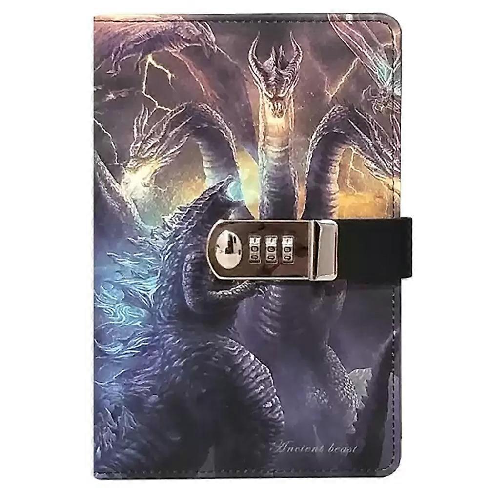 Dinosaur Pattern PU Leather Password Notebook, A5 Journal with Combination Lock, Personal Diary with Lock