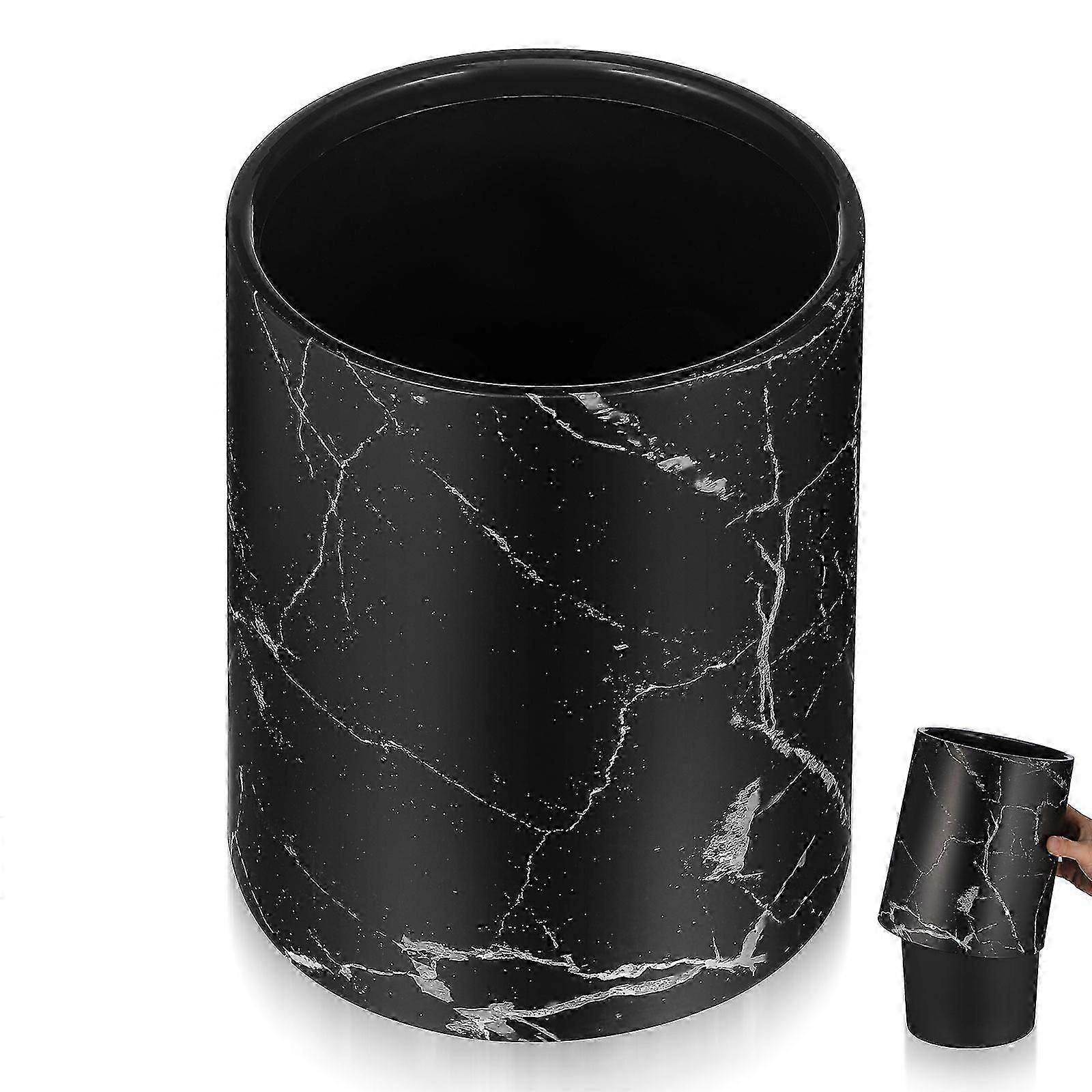 Double Layer Garbage Basket Marbling Pattern Trash Can Plastic Waste Paper Basket