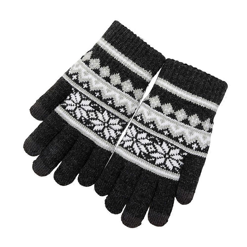 Winter Thick Warm Knitted Gloves Cold-proof Snowflake Pattern Windproof Touchscreen Five Finger