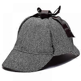 Grauer Deerstalker-Hut aus Wolltweed für Damen und Herren