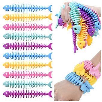 10 Pcs Fishbone Stretchy Fidget String Toys for Kids and Adults, Sensory Monkey Noodles Set for Anxiety Relief, Bright Flexible Texture