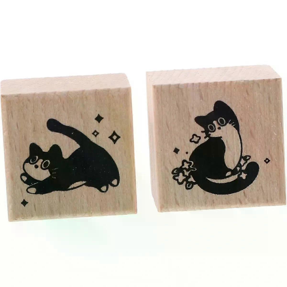 Cat Wooden Stamp Set 2pcs for Journal Scrapbooking