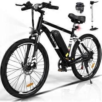 HITWAY 26" Elektrische Fiets Zwart, E-Bike met verwijderbare accu 36V/12AH, Shimano 7-Speed, Mountain City E-Bike