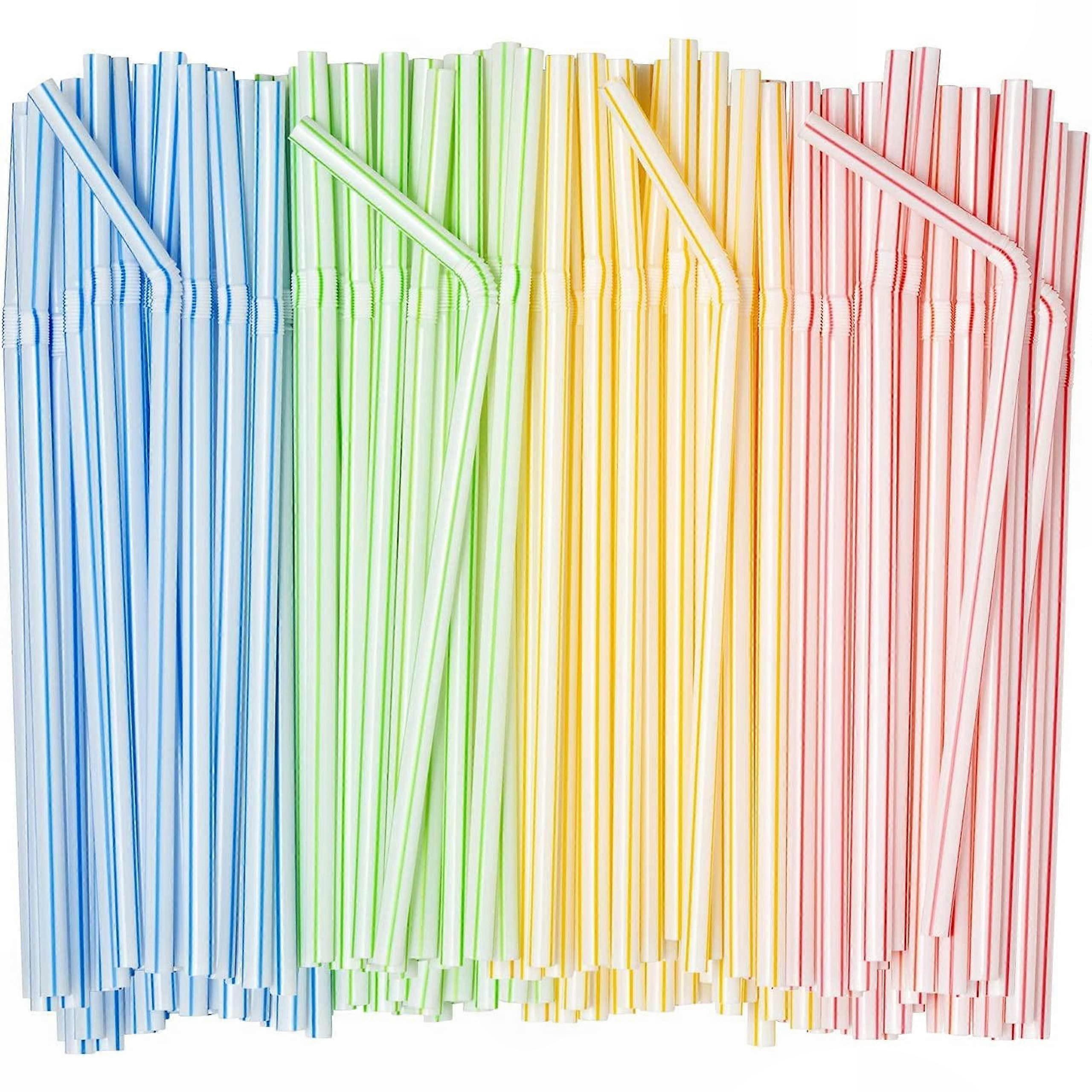 250 Pack Multicolor Striped Reusable Curly Plastic Drinking Straws